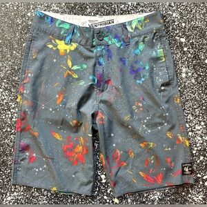 Vanphibian hybrid board shorts gray colorful floral Men’s 28 swim hike surf